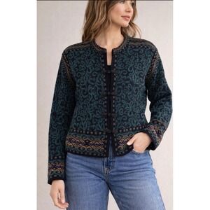 Vintage 2000 Icelandic Design Tapestry Knit Toggle Cardigan Size Medium